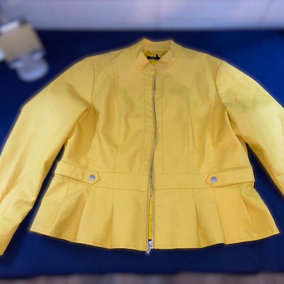 CLASSY MUSTARD YELLOW BACCINI JACKET PLEATED HEM XL - Picture 2 of 14